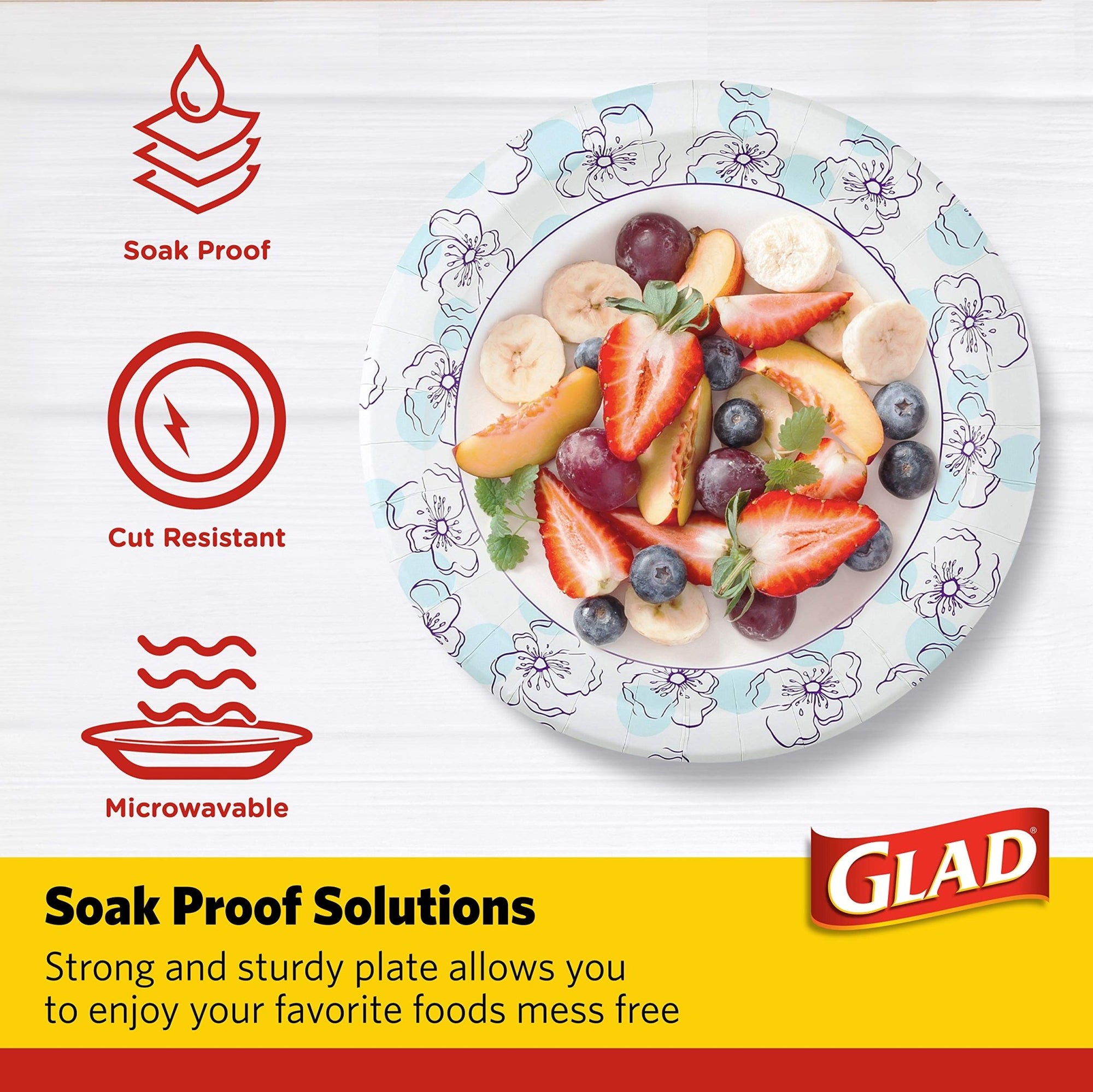 Glad Round Disposable Paper Plates for All Occasions - Soak Proof, Cut Proof, Microwaveable Heavy Duty Disposable Plates - 10" Diameter, 50 countGlad742797779782Disposable PlatesDisposable Plates