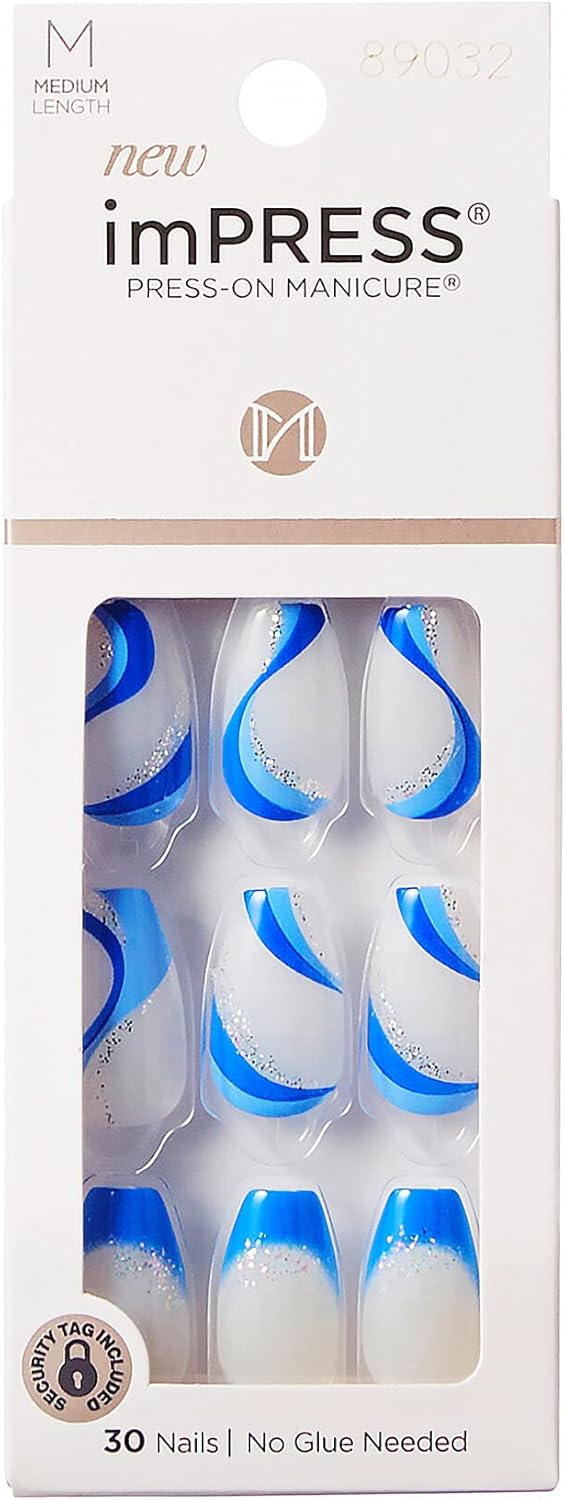 imPRESS KISS Press On ManicureNails, Includes 30 Nails, Prep Pad, Instructions Sheet, 1 Manicure Stick, 1 Mini File - Mesmerize Blue, M - Coffin ShapeimPRESS KISS731509890327Press On NailsPress On Nails