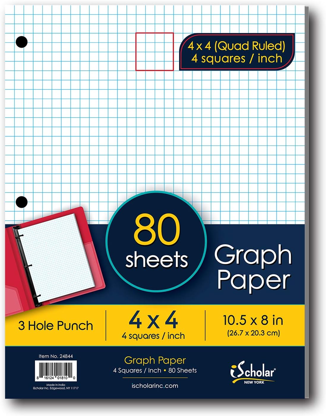 iScholar Quad Filler graph Paper, 5 Squares per Inch, 10.5 x 8 Inches, 80 Sheets, WhiteiScholar816124018094Graph PaperGraph Paper