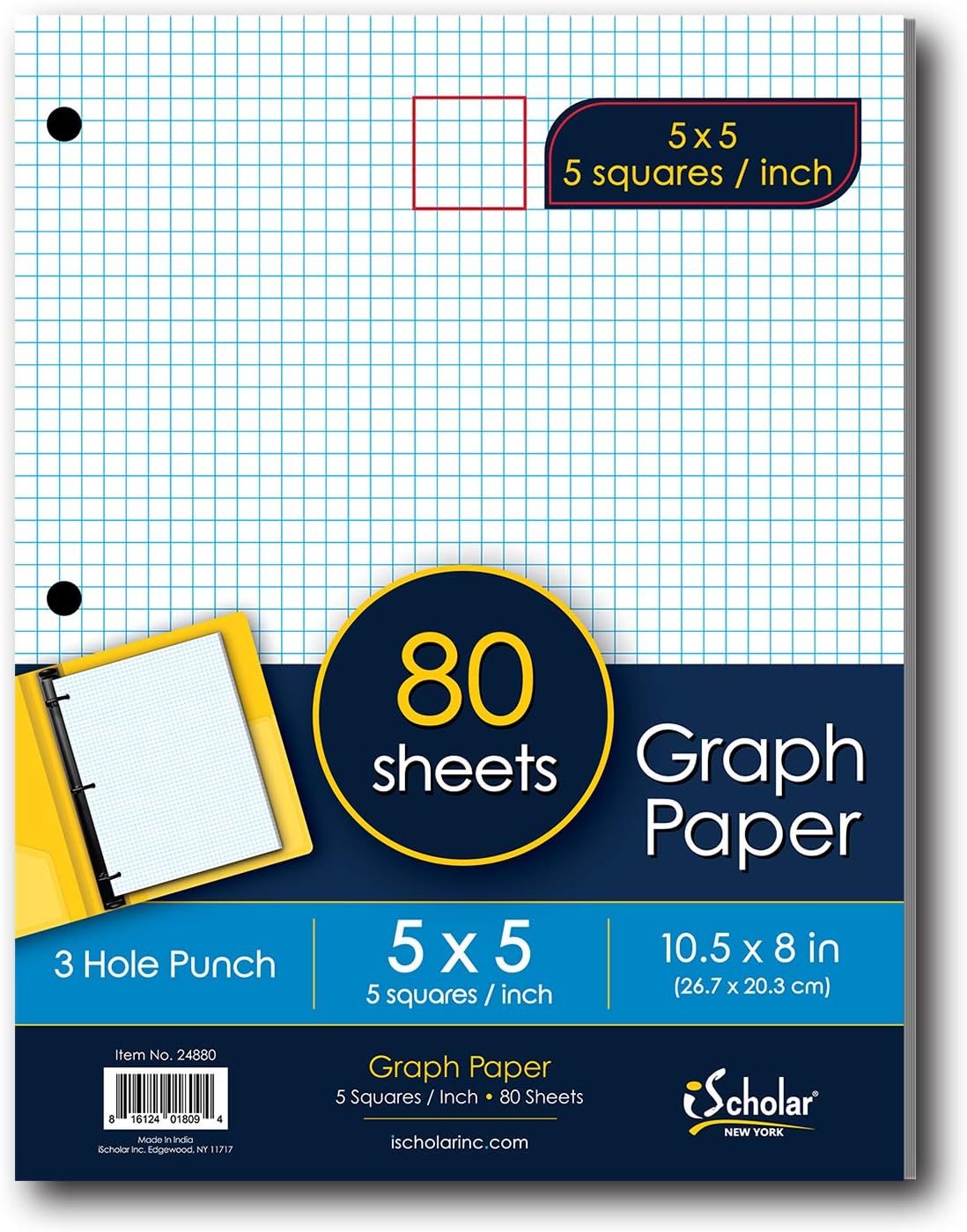 iScholar Quad Filler graph Paper, 5 Squares per Inch, 10.5 x 8 Inches, 80 Sheets, WhiteiScholar816124018094Graph PaperGraph Paper