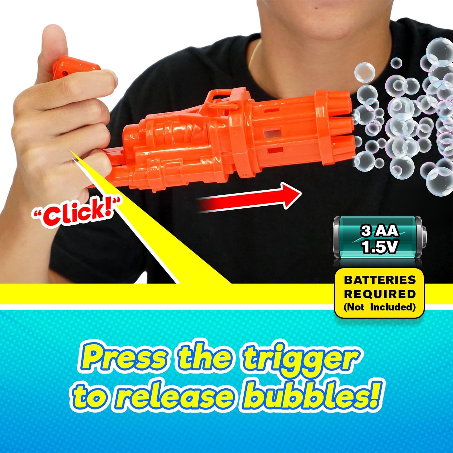 JA - RU Blitz Bubble Blaster Machine Gun with Bubble Tray & Soap Solution. Battery Operated Bubble Machine Blower for Kids Summer Outdoor Activities, Wedding, Birthday Party ToyJA - RUB0C781YXYYBubble MakerBubble Maker