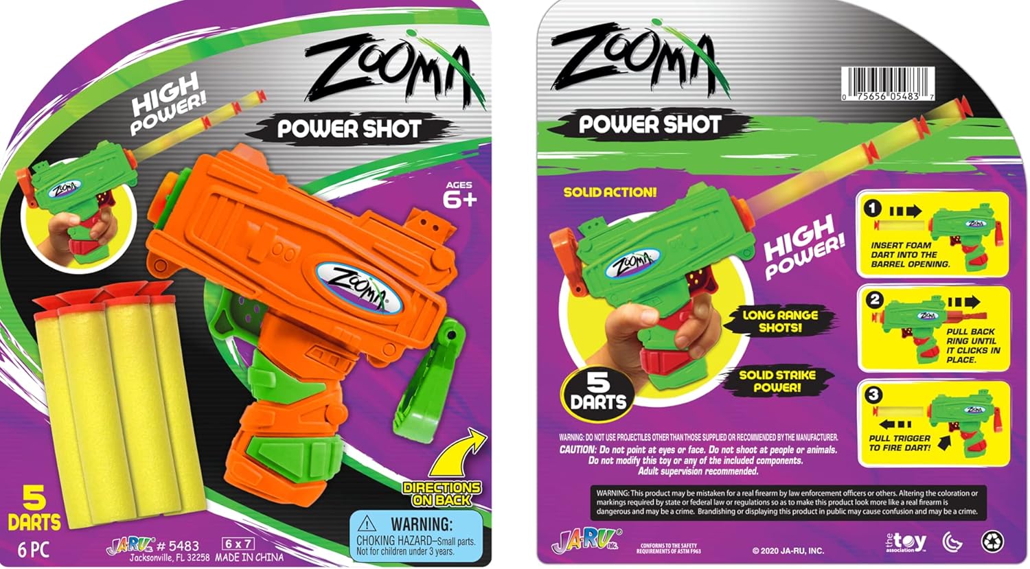 Ja - Ru Zooma Power Shot Mini Pistol Toy Gun, Soft Small Foam Darts, Blaster Gun for Kids, Teen and Adults, Boys and GirlsJA - RU075656980976Toy GunToy Gun