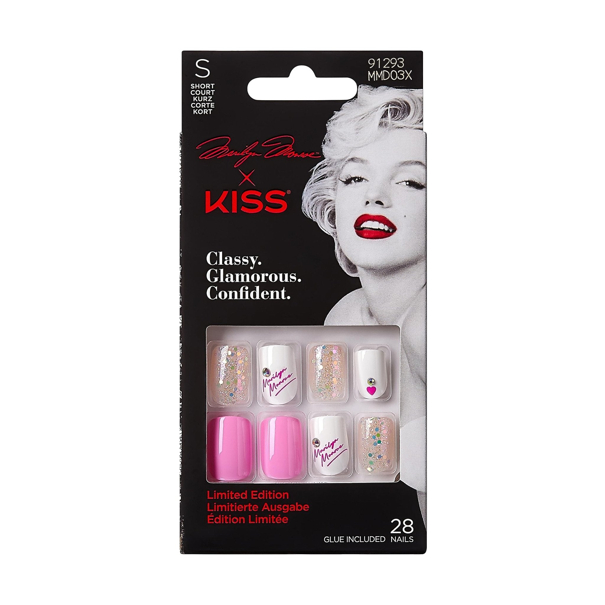 KISS Marilyn Monroe x Limited Edition Glue - On Nails with Mini Nail File, Wooden Manicure Stick - 28 Fake Nails - SKiss731509912937Glue On NailsGlue On Nails