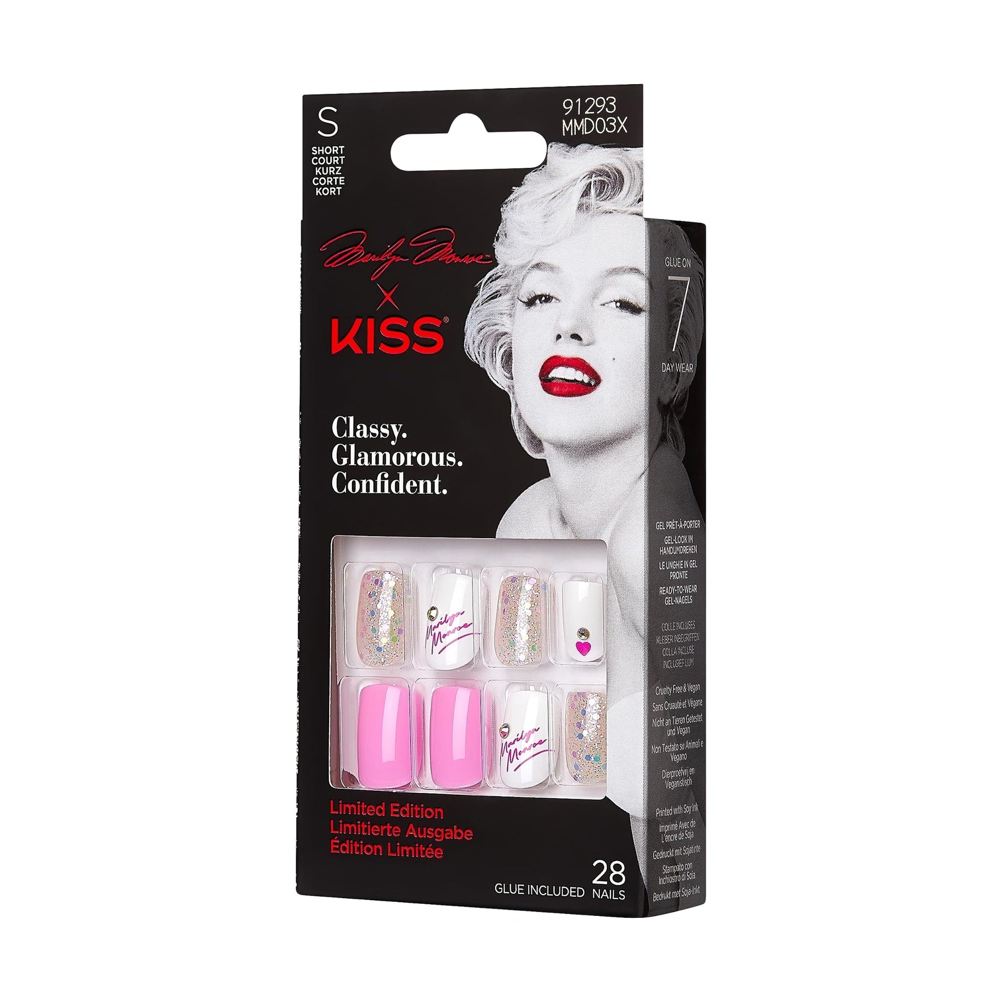 KISS Marilyn Monroe x Limited Edition Glue - On Nails with Mini Nail File, Wooden Manicure Stick - 28 Fake Nails - SKiss731509912937Glue On NailsGlue On Nails