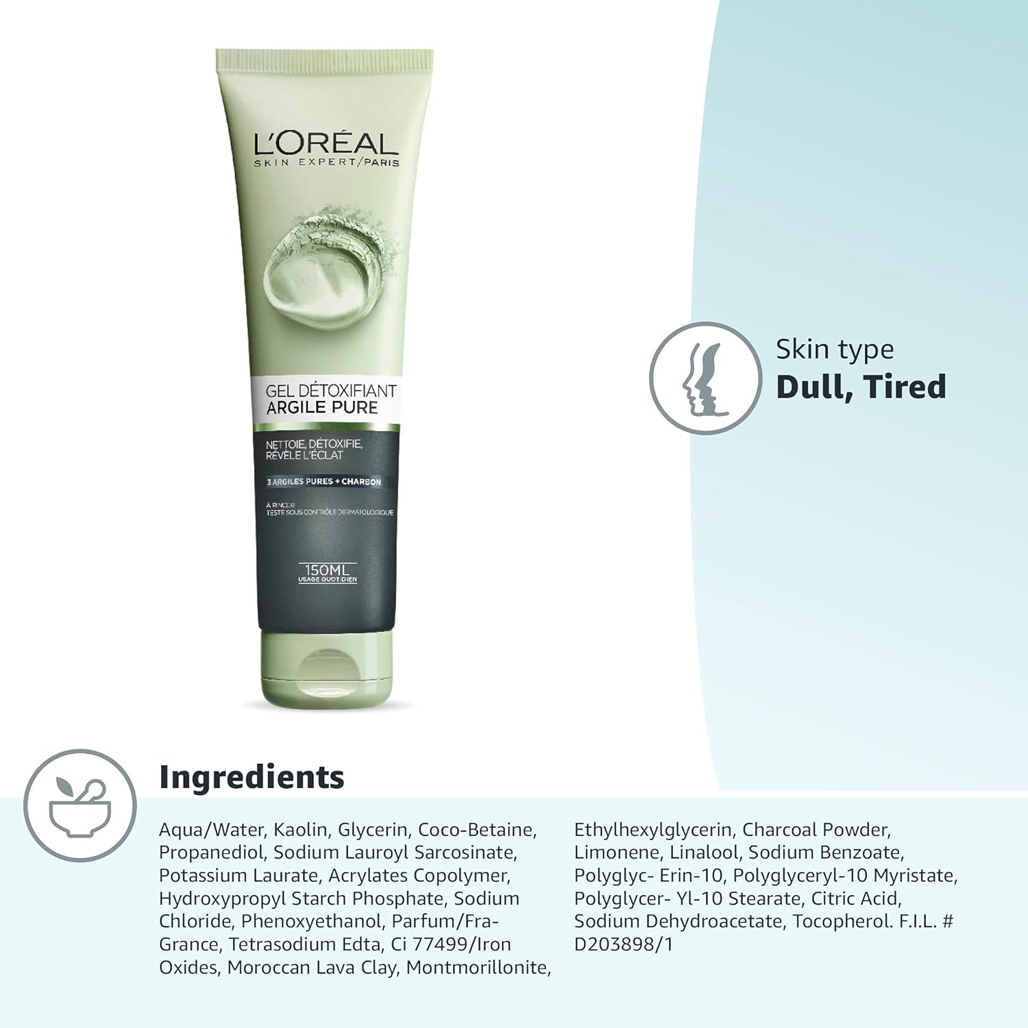 L’Oréal Paris Pure Clay Detoxifying Facial Cleanser with Charcoal for Dull and Tired Skin to Detox & Brighten - 150 mlL’Oréal Paris071249350775CleanserCleanser