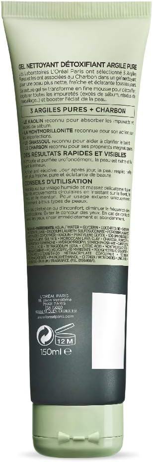 L’Oréal Paris Pure Clay Detoxifying Facial Cleanser with Charcoal for Dull and Tired Skin to Detox & Brighten - 150 mlL’Oréal Paris071249350775CleanserCleanser