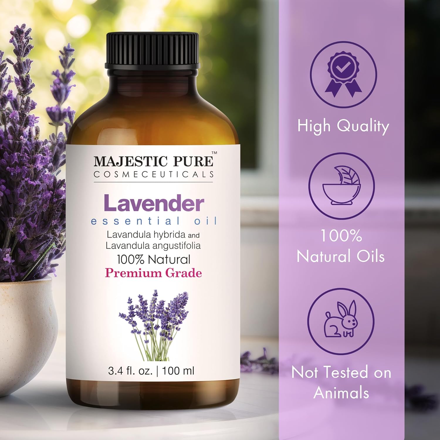 MAJESTIC PURE Lavender Essential Oil, 100% Pure and Natural Lavender Oil Diffusers, Skin, Aromatherapy, Massage - 118 mlMajestic Pure684758988836Essential Oil BlendsEssential Oil Blends