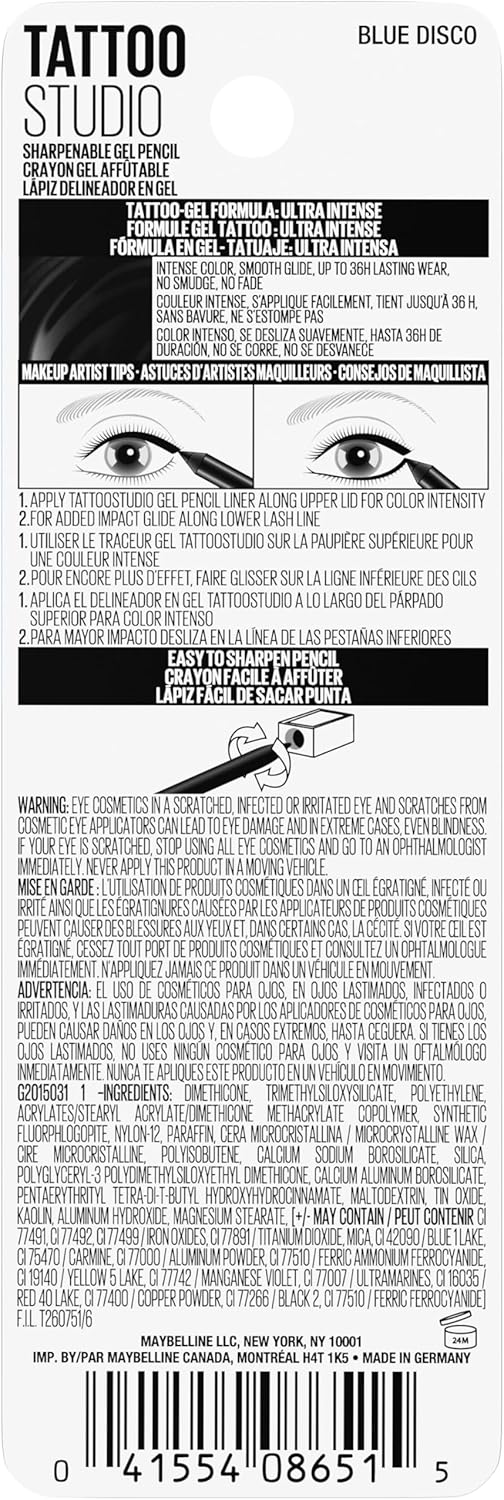 MAYBELLINE Tattoo Studio Sharpenable Eyeliner Gel Pencil, 36 Hour Wear, WaterproofMAYBELLINE041554086508EyelinerEyeliner