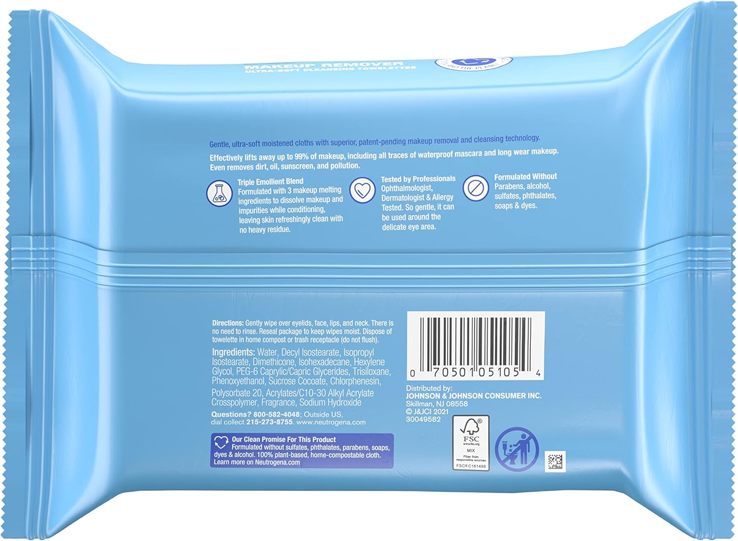 Neutrogena Makeup Remover Facial Ultra Soft Cleansing Towelettes, Daily Face Wipes to Remove Dirt, Oil, Makeup & Waterproof Mascara, Gentle, Alcohol - Free, 25 ctNeutrogena070501051054cleanser wipescleanser wipes