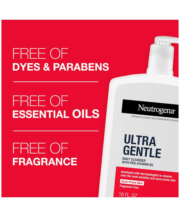 Neutrogena Ultra Gentle Daily Facial Cleanser with Pro - Vitamin B5 for Acne - Prone & Sensitive Skin, Fragrance - Free, Dye - Free, Soap - Free, Paraben - Free Hypoallergenic Face Wash, 16 fl. ozNeutrogena070501194928CleanserCleanser