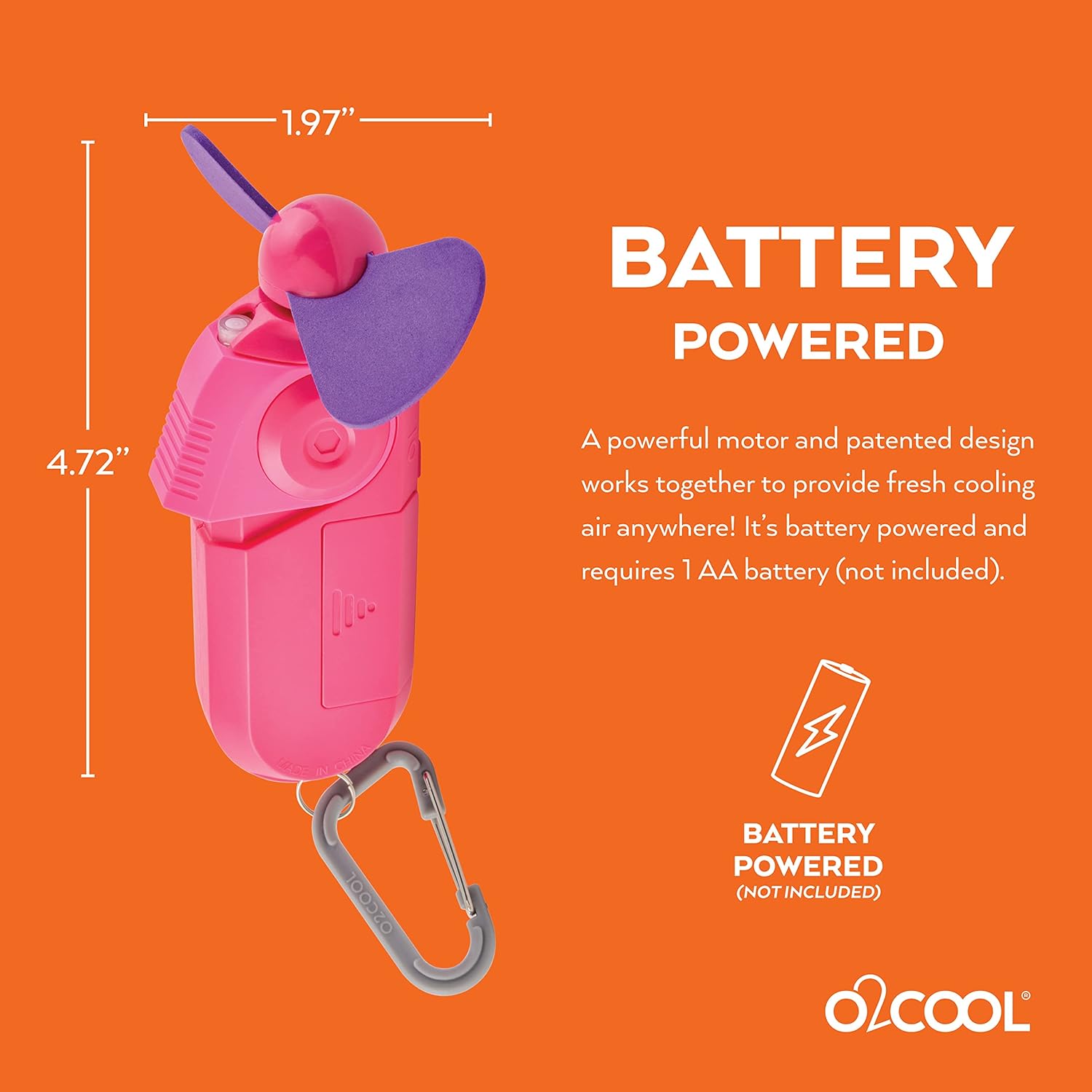 O2COOL Sport Misting Fan - Portable Pocket Size Battery Powered Cooling Fan With Carabiner Clip - Assorted ColorsO2COOL755247120355Personal FansPersonal Fans