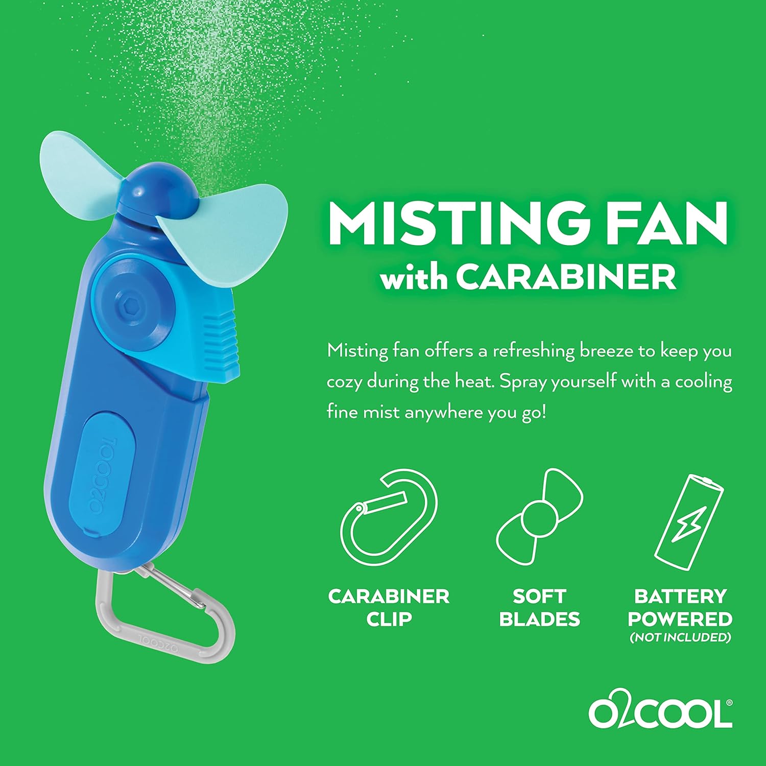 O2COOL Sport Misting Fan - Portable Pocket Size Battery Powered Cooling Fan With Carabiner Clip - Assorted ColorsO2COOL755247120355Personal FansPersonal Fans