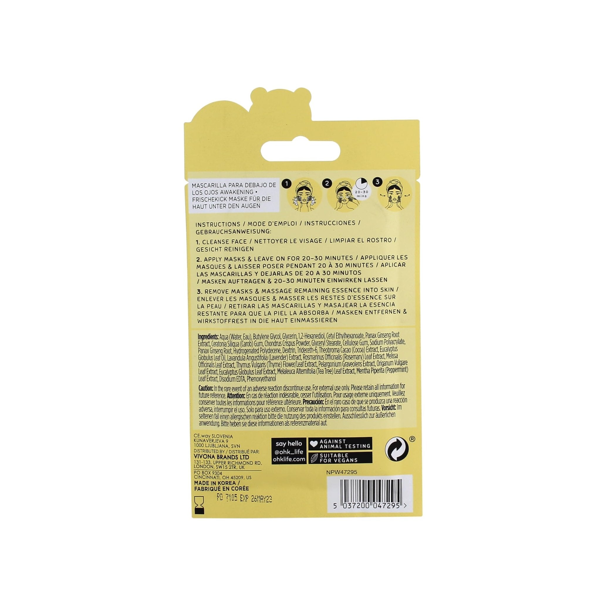 Oh K! Awakening under Eye gel Mask with Ginseng & Eucalyptus, Hydrates and Soothes your EyesOh K!5037200047295Eye MaskEye Mask