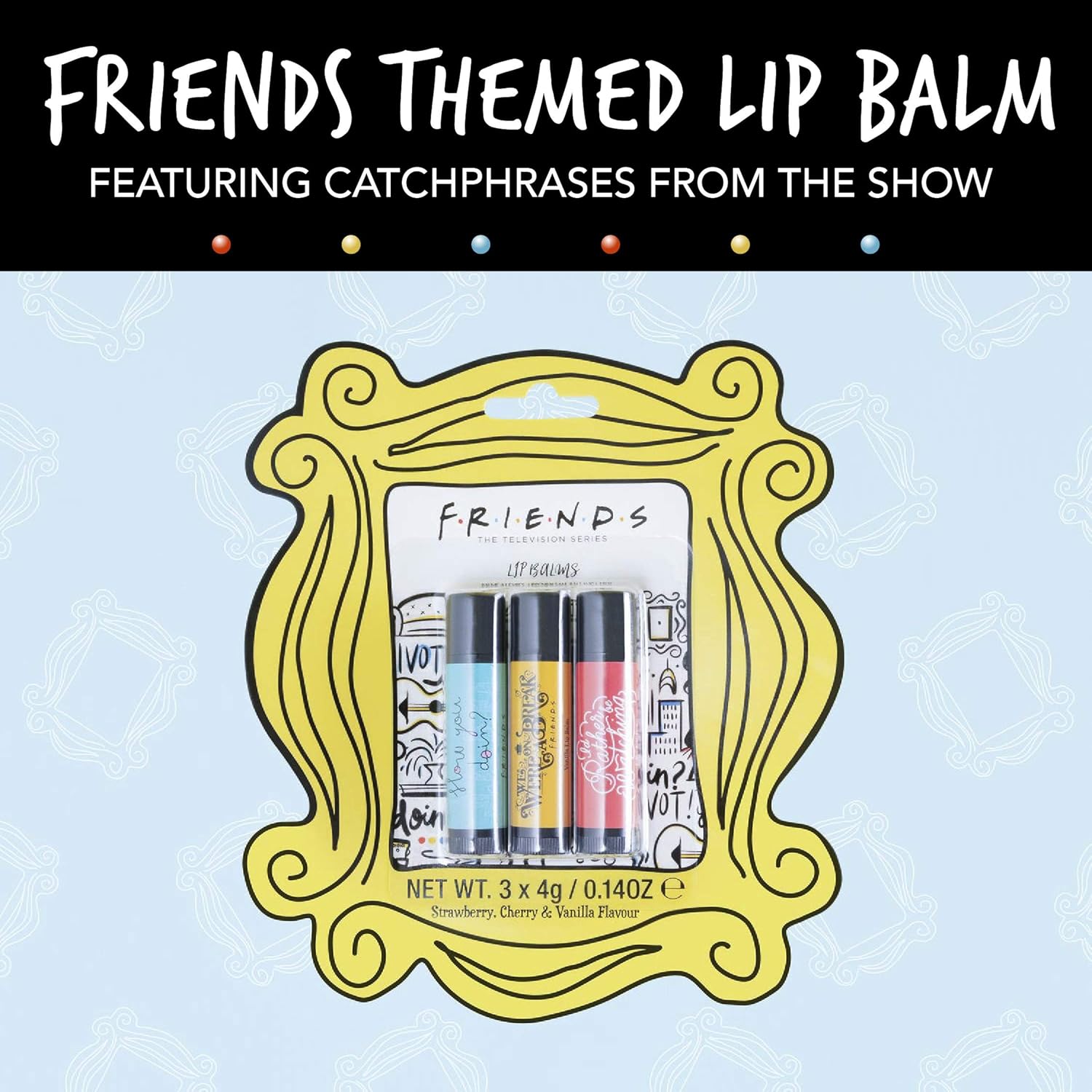 Paladone Friends Lip Balm Trio - Set of Three Flavoured Lip Balms, Strawberry, Vanilla, CherryPaladone5055964752439Lip BalmLip Balm