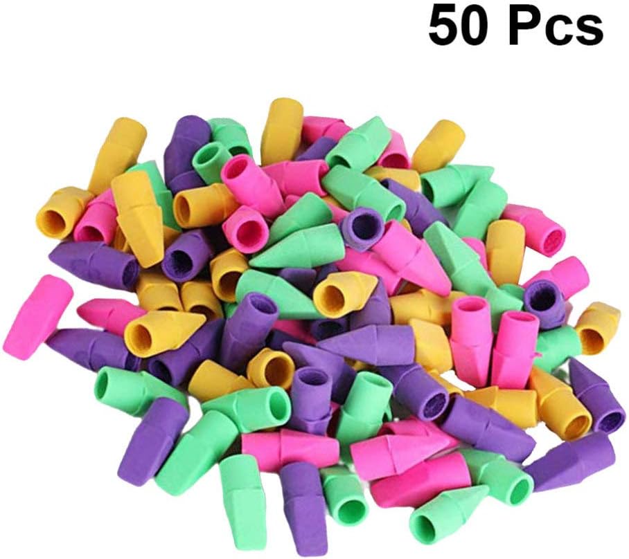 Pfive Pencil Top Erasers Top, Colorful Pencil Cap Erasers - 50pcs, Assorted ColorsPfivePencil ErasersPencil Erasers