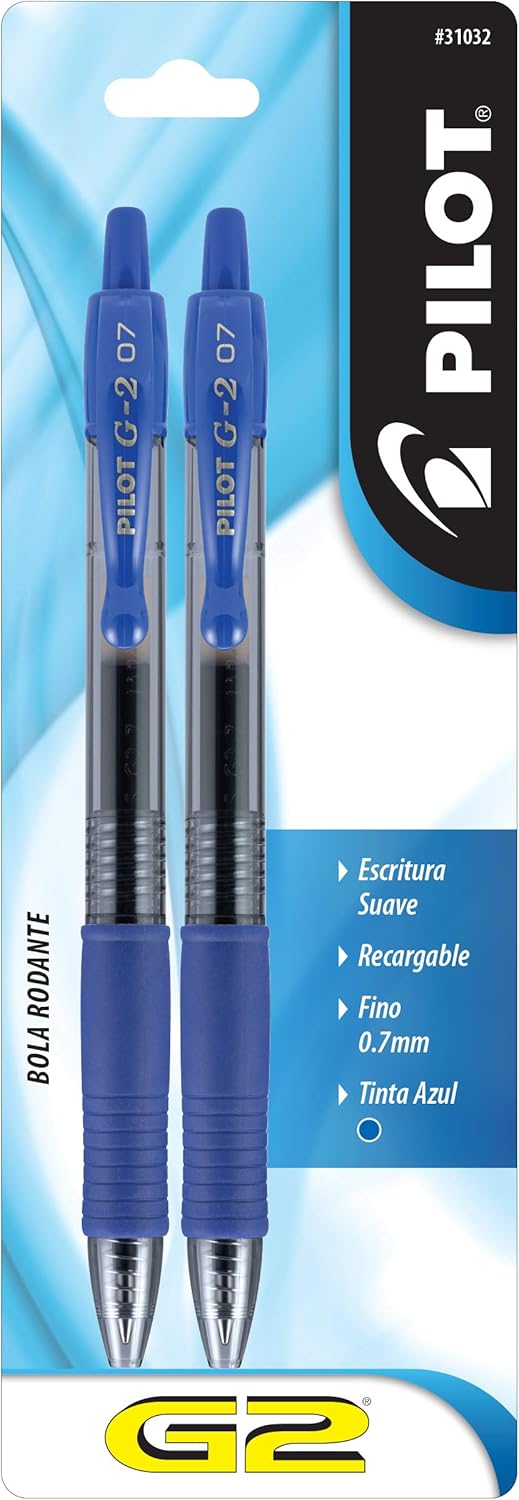 Pilot G2 Premium Gel Roller Pens, Fine Point 0.7 mm, Blue, Pack of 2Pilot823019726989PenPen