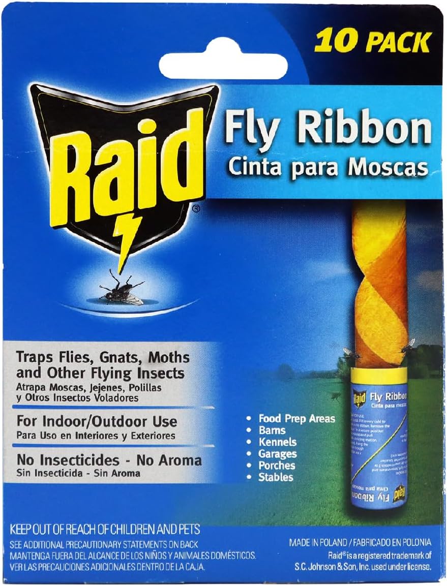 Raid Fly Ribbon, Traps Flies, Gnats, Moths and other flying insects - 10 CountRaid072477986019Fly Ribbon TrapFly Ribbon Trap