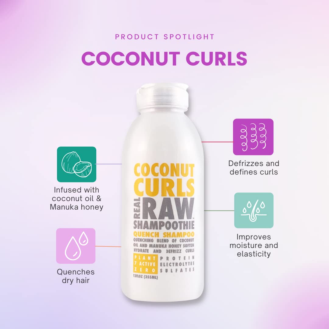 Real Raw Coconut Curls Quench Shampoo - Hydrate, Enhance, Define Curls - Defrizz and Detangle - 355 mlReal Raw854554006052ShampooShampoo