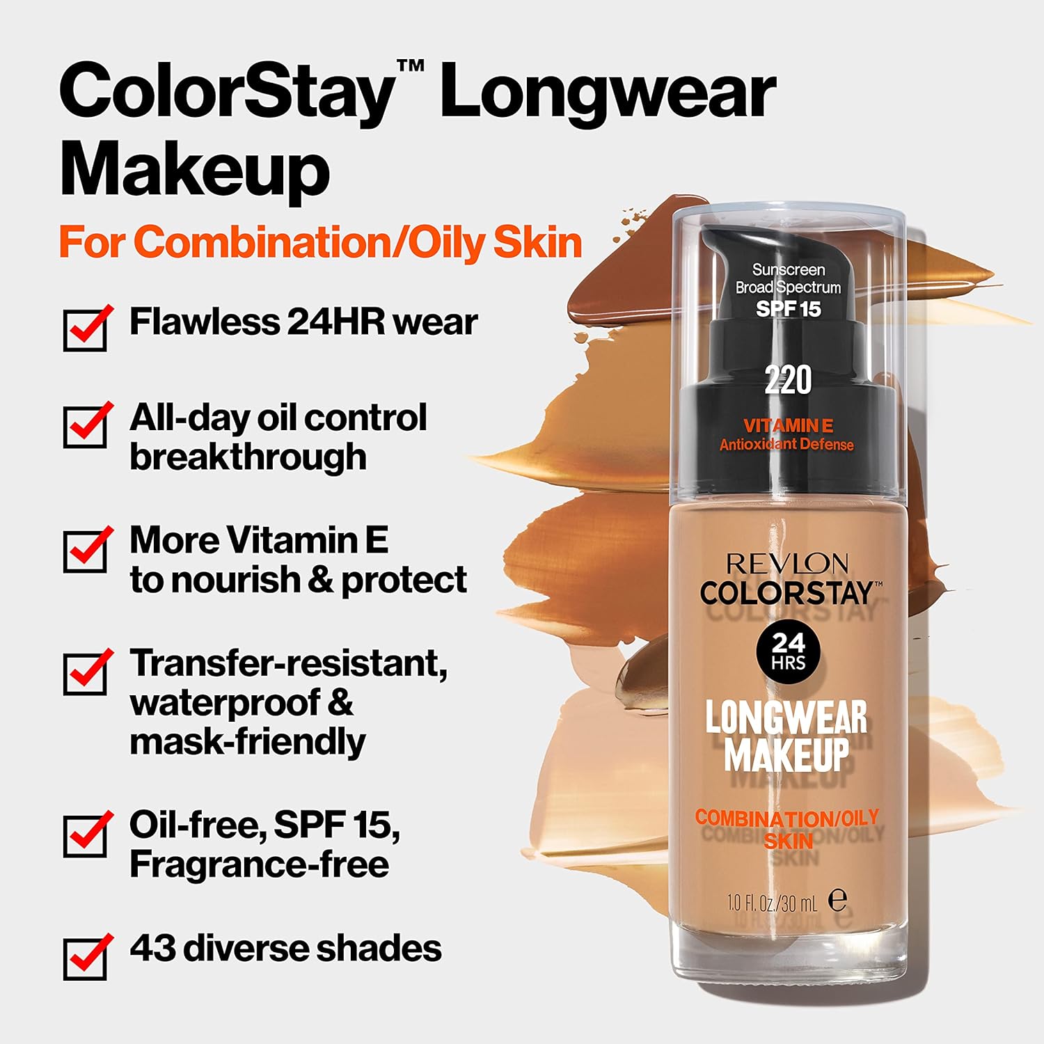 Revlon ColorStay longwear Makeup Liquid Foundation For Combination/oily Skin, SPF 15 - 30 mlRevlon309975410044FoundationFoundation