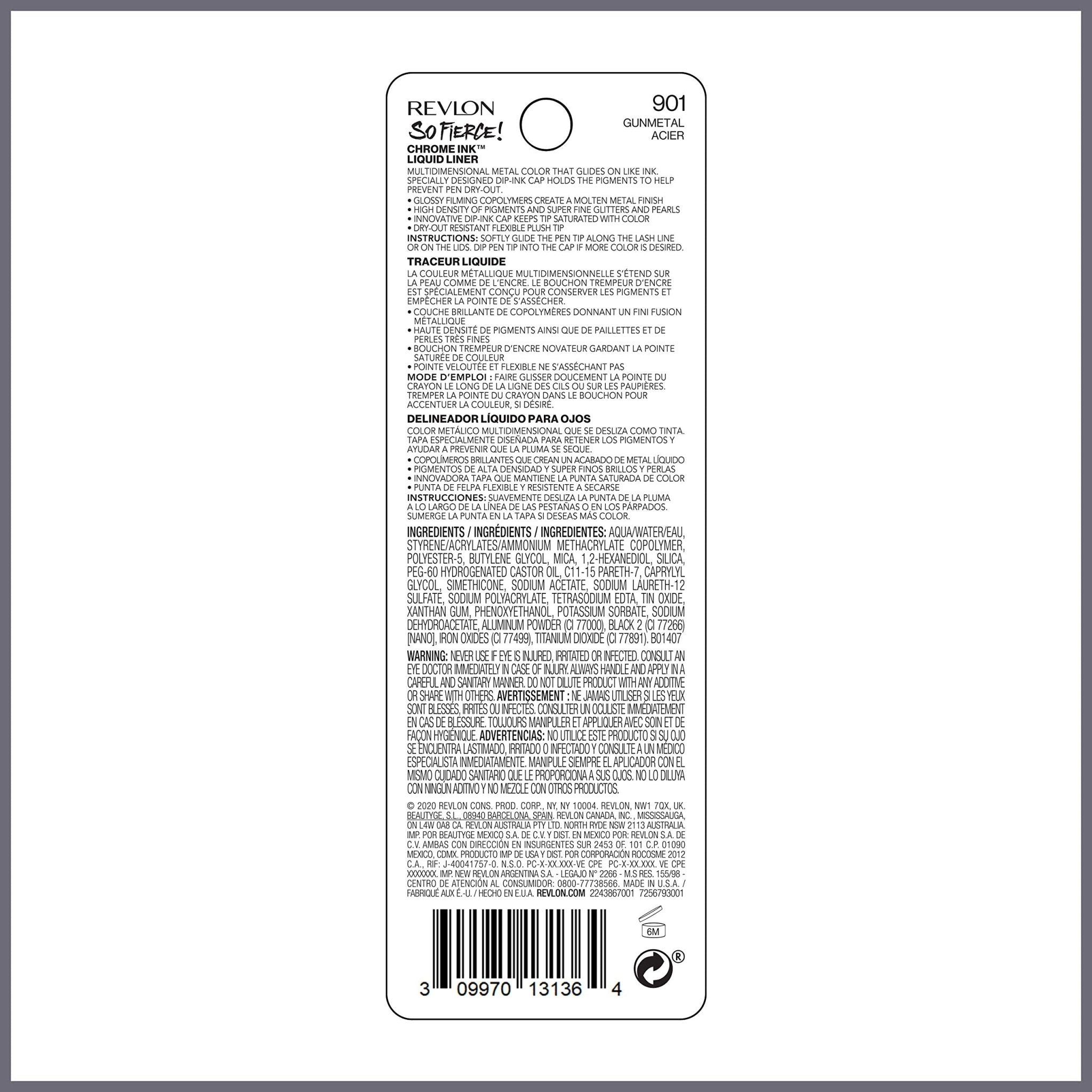 Revlon So Fierce Chrome Ink Liquid Eyeliner, Longlasting Bold Metallic Pen Liner with Dip Ink Cap for Pearl, Shimmer BlendRevlon309970131395EyelinerEyeliner