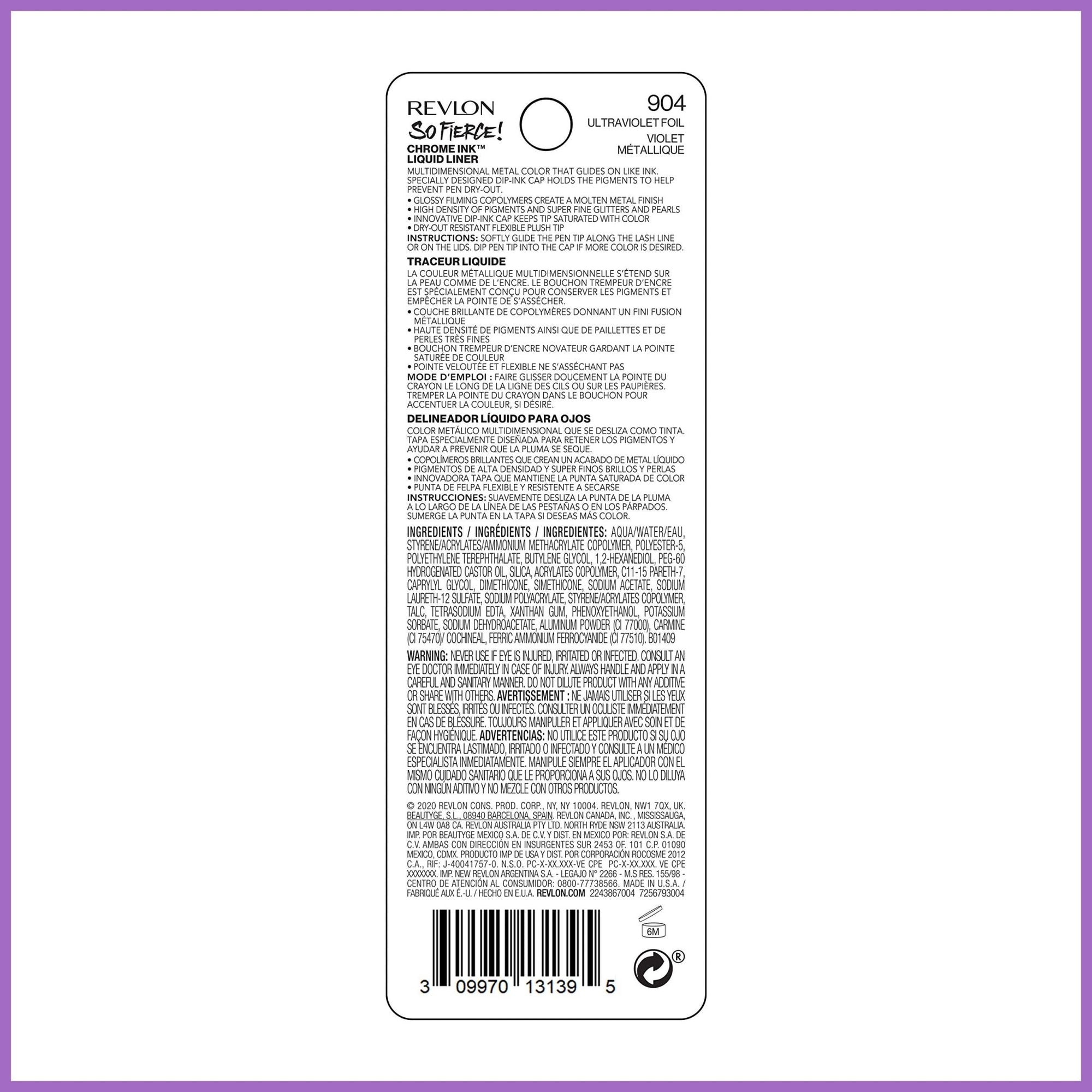 Revlon So Fierce Chrome Ink Liquid Eyeliner, Longlasting Bold Metallic Pen Liner with Dip Ink Cap for Pearl, Shimmer BlendRevlon309970131395EyelinerEyeliner