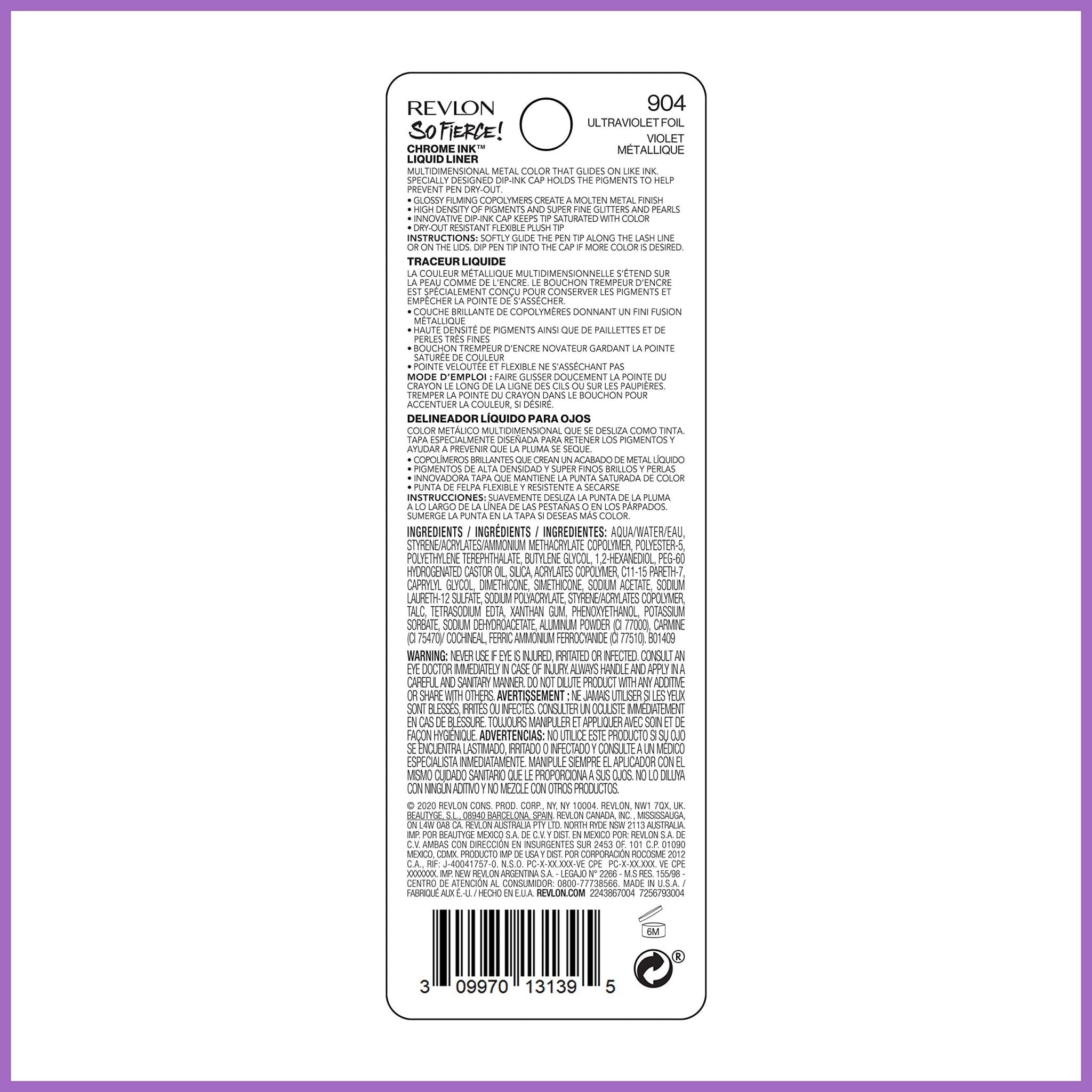 Revlon So Fierce Chrome Ink Liquid Eyeliner, Longlasting Bold Metallic Pen Liner with Dip Ink Cap for Pearl, Shimmer BlendRevlon309970131395EyelinerEyeliner