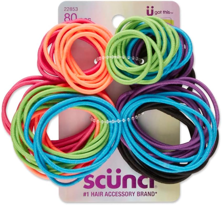Scunci No Damage Elastic Ponytail Hair Tie - 80 pcs, MulticolorScunci043194228539Hair TieHair Tie