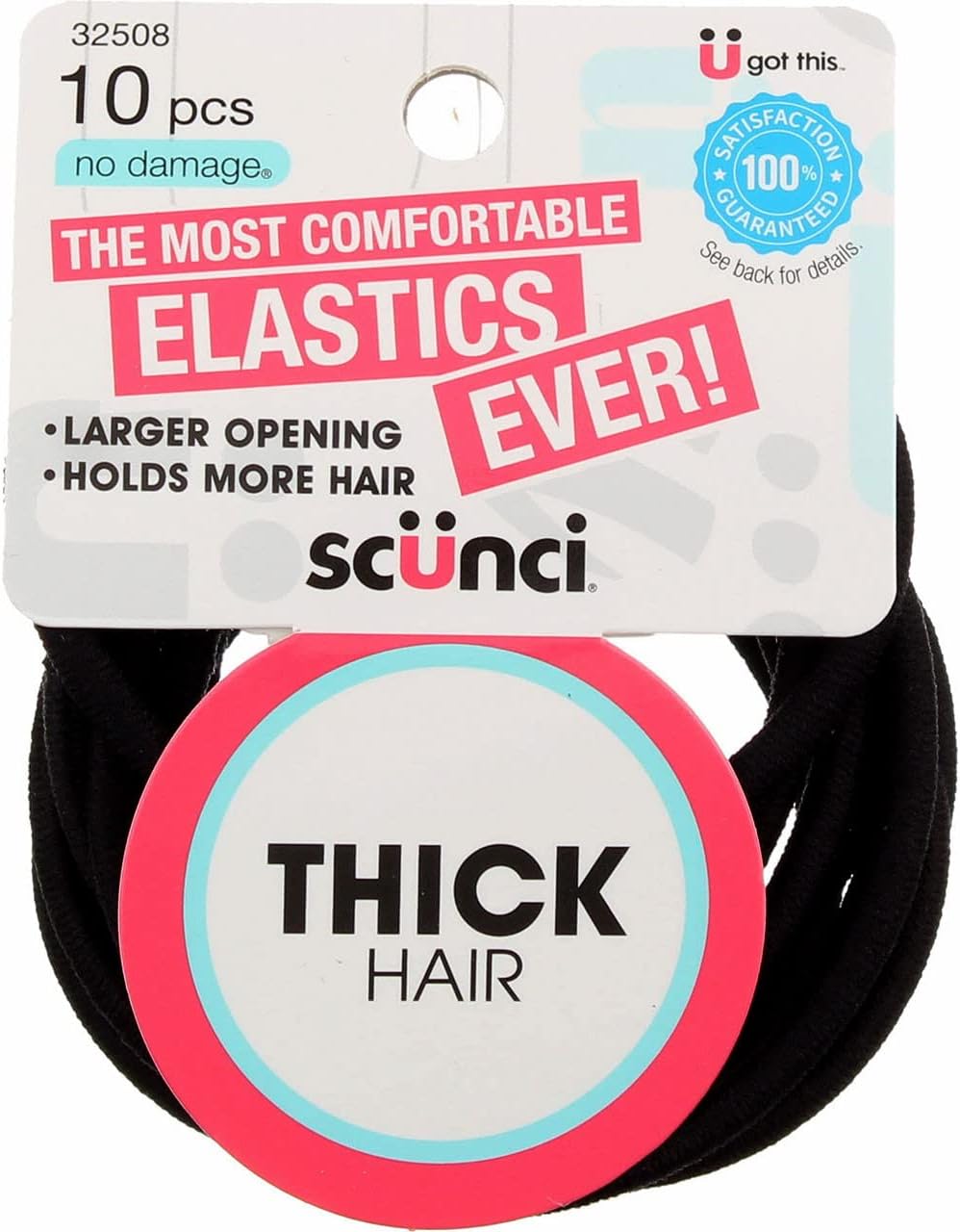 Scunci Thick Hair Elastics No Damage Hair Tie, 10 pcs - BlackScunci043194325085Hair TieHair Tie