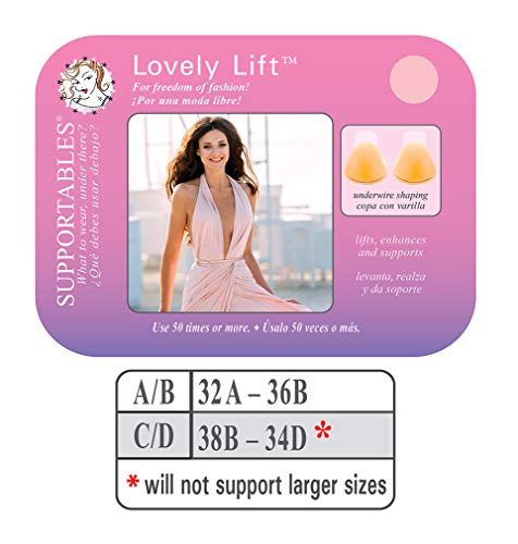 Supportables Lovely Lift, Lifts Enhances and Supports, Backless, Strapless Silicone Adhesive Bra - Beige, C/DBraza Supportables089348010513Adhesive BraAdhesive Bra