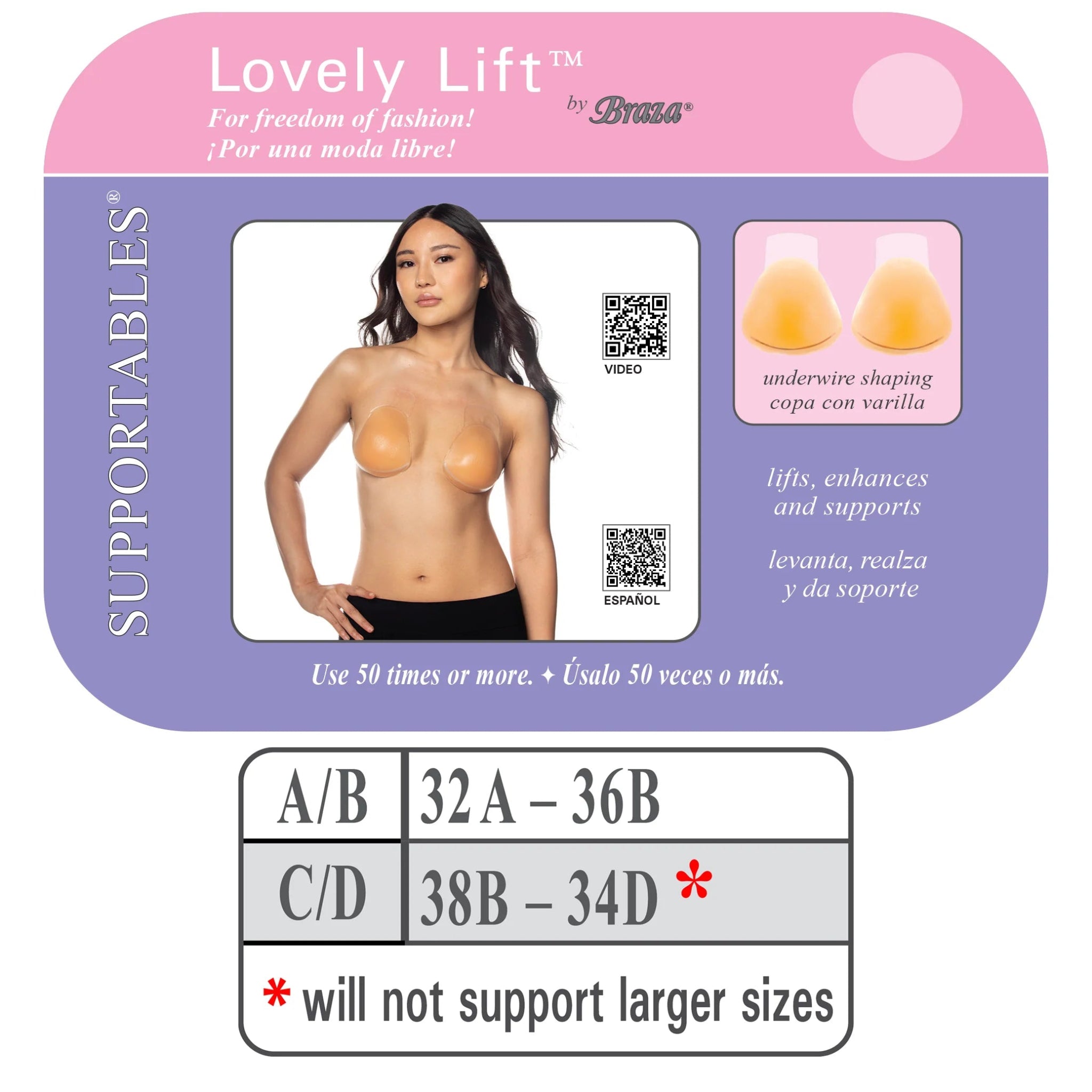 Supportables Lovely Lift, Lifts Enhances and Supports, Backless, Strapless Silicone Adhesive Bra - Beige, C/DBraza Supportables089348010513Adhesive BraAdhesive Bra