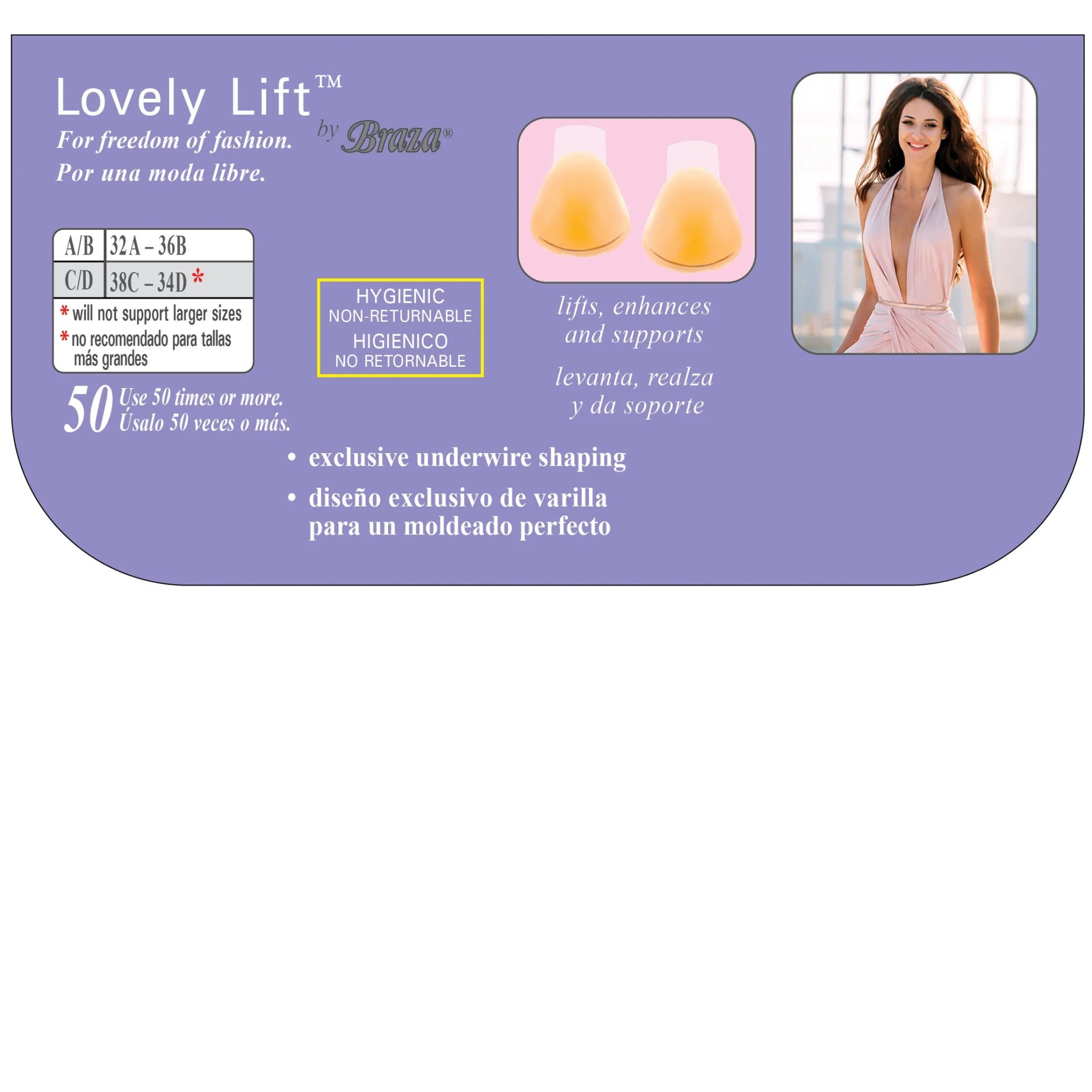 Supportables Lovely Lift, Lifts Enhances and Supports, Backless, Strapless Silicone Adhesive Bra - Beige, C/DBraza Supportables089348010513Adhesive BraAdhesive Bra