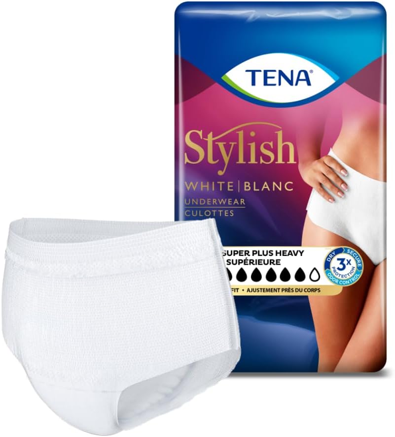 TENA Stylish White Incontinence Underwear for Women - Super Plus Heavy, Large, 16 CountTENA768702549004Incontinence UnderwearIncontinence Underwear