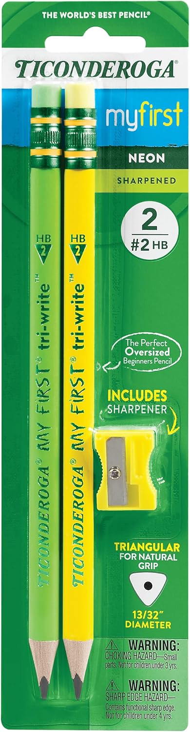 Ticonderoga My First Neon Sharpened 2HB Pencil Includes Sharpner - Triangular, 2 CtTICONDEROGA072067130020Wooden PencilsWooden Pencils
