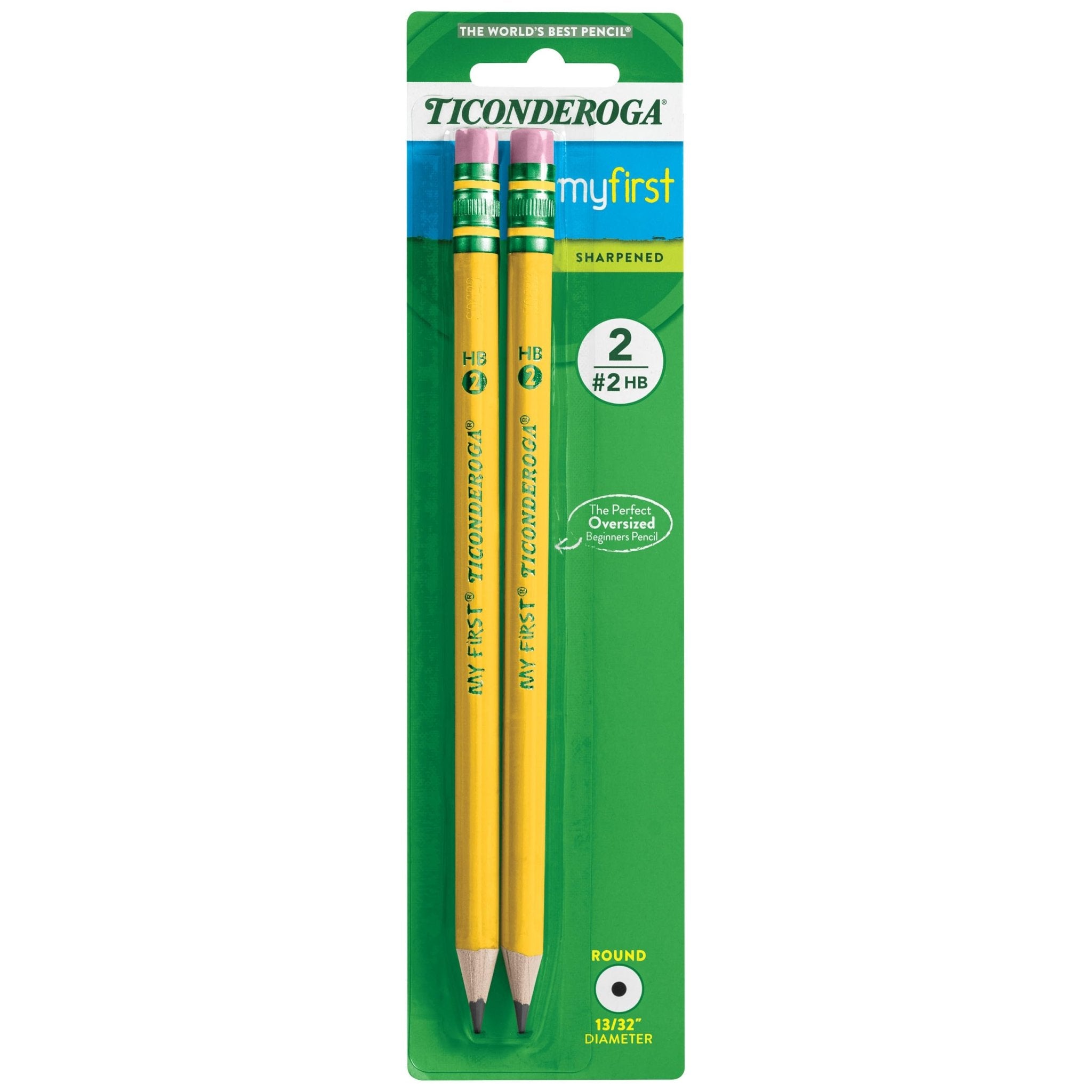 TICONDEROGA My First Pencils, Rounded Wood - Cased 2 HB Soft, Pre - Sharpened with Eraser, Yellow, 2 - PackTICONDEROGA300715237945Wooden PencilsWooden Pencils