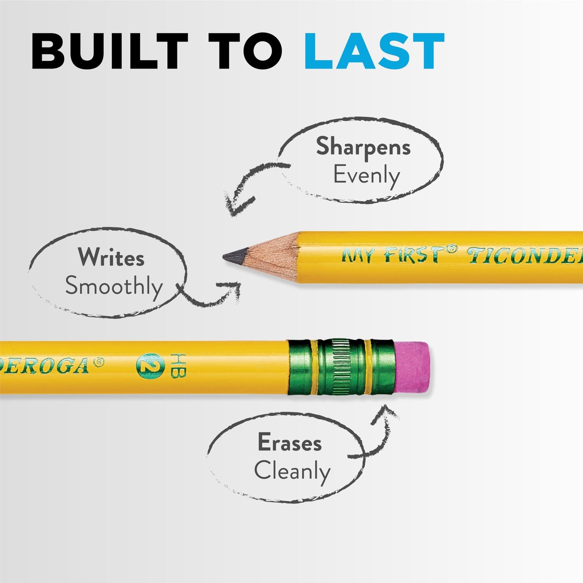 TICONDEROGA My First Pencils, Rounded Wood - Cased 2 HB Soft, Pre - Sharpened with Eraser, Yellow, 2 - PackTICONDEROGA300715237945Wooden PencilsWooden Pencils
