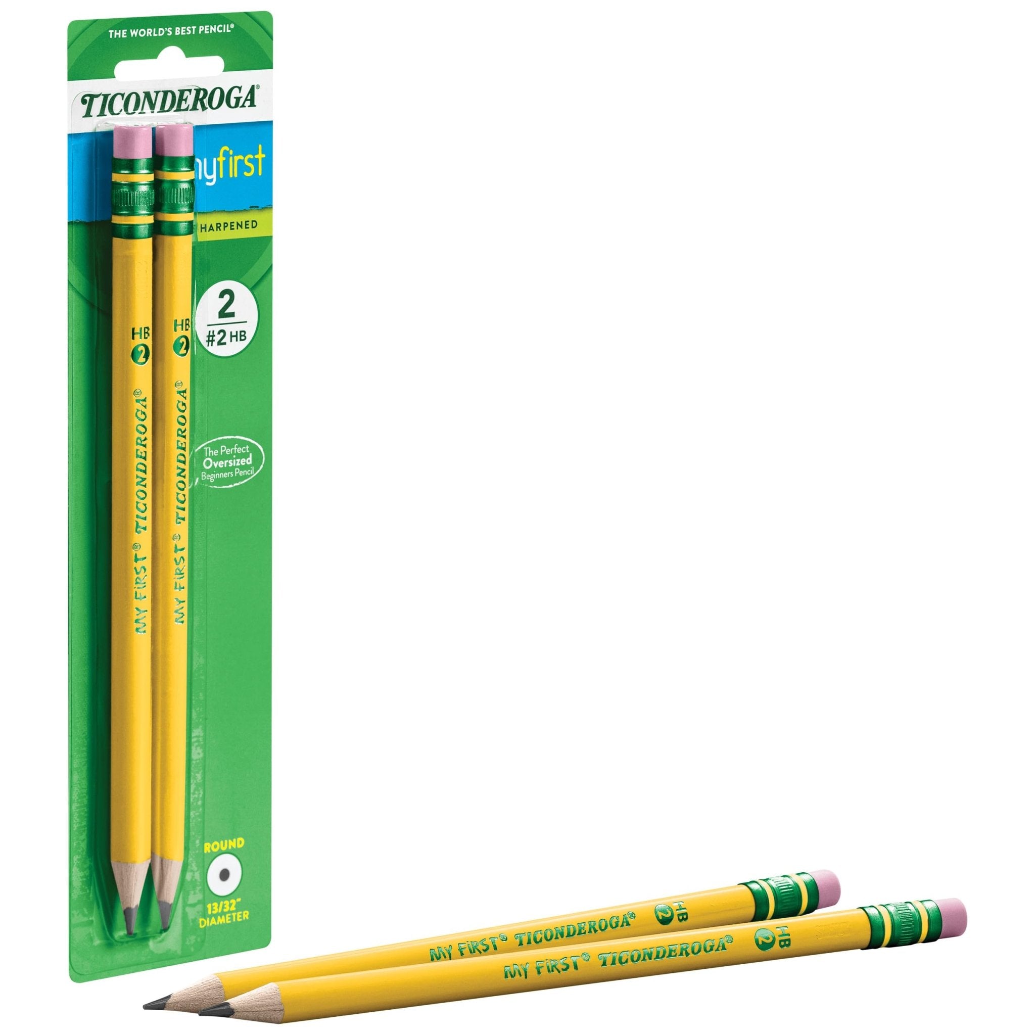TICONDEROGA My First Pencils, Rounded Wood - Cased 2 HB Soft, Pre - Sharpened with Eraser, Yellow, 2 - PackTICONDEROGA300715237945Wooden PencilsWooden Pencils