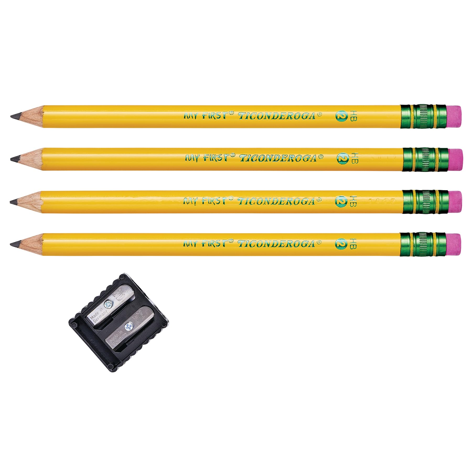 TICONDEROGA My First Pencils, Rounded Wood - Cased 2 HB Soft, Pre - Sharpened with Eraser, Yellow, 2 - PackTICONDEROGA300715237945Wooden PencilsWooden Pencils