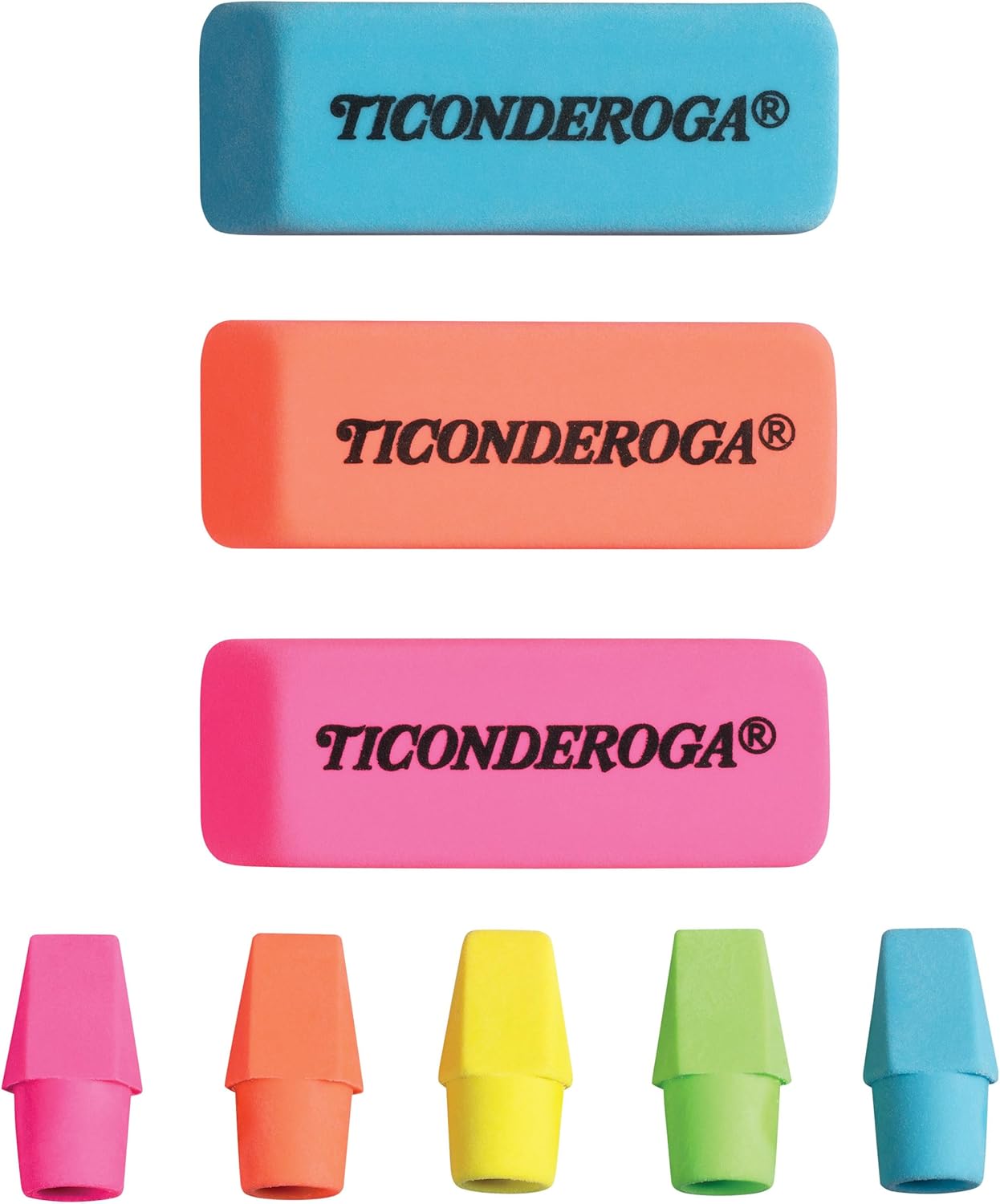 Ticonderoga Neon Erasers, Latex Free, Assorted Colors - 15 CountTICONDEROGA799198090213Pencil ErasersPencil Erasers