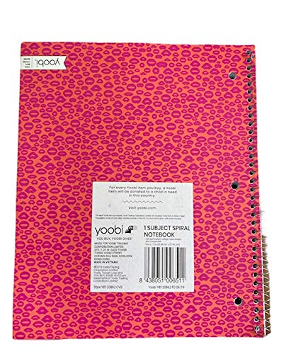 Yoobi College Ruled 8 x 10.5” Spiral Notebook - Pink Lip, 100 pagesYoobi8438051006511Spiral NotebooksSpiral Notebooks