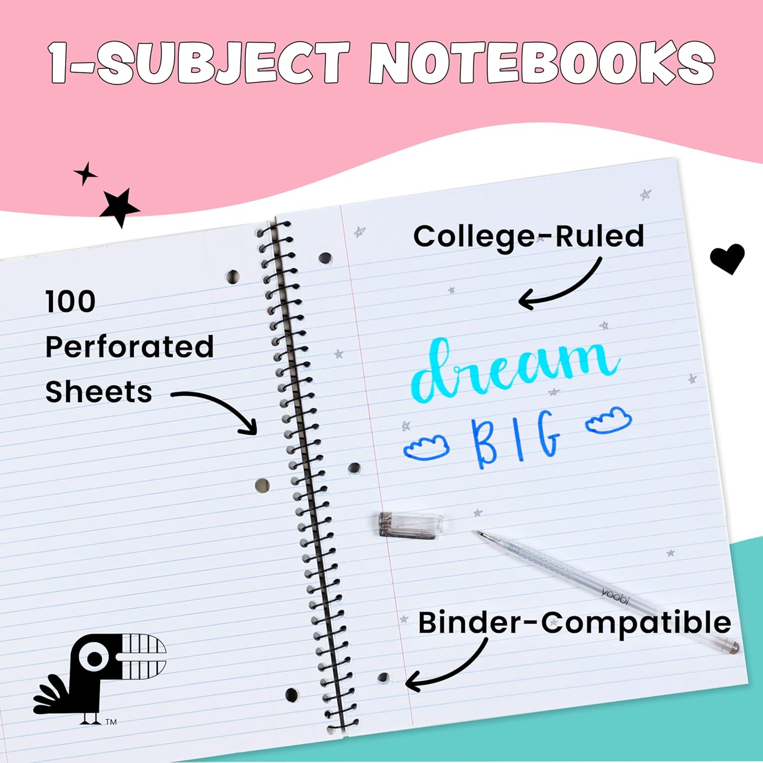 Yoobi College Ruled 8 x 10.5” Spiral Notebook - Pink Lip, 100 pagesYoobi8438051006511Spiral NotebooksSpiral Notebooks