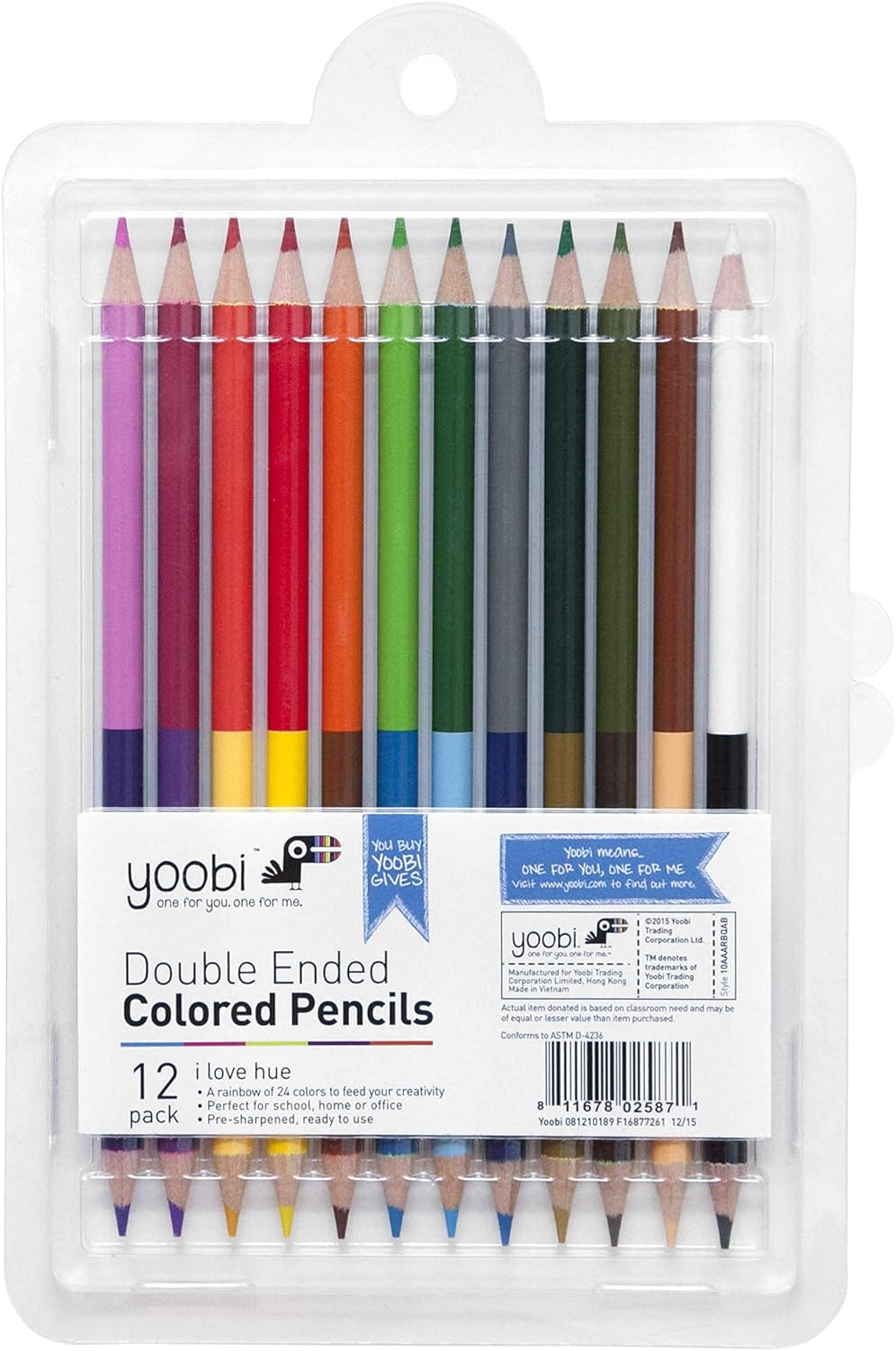 Yoobi Double - Ended Colored Pencils for Kids & Adults - I love Hue, 12PackYoobi811678025871Colored PencilsColored Pencils