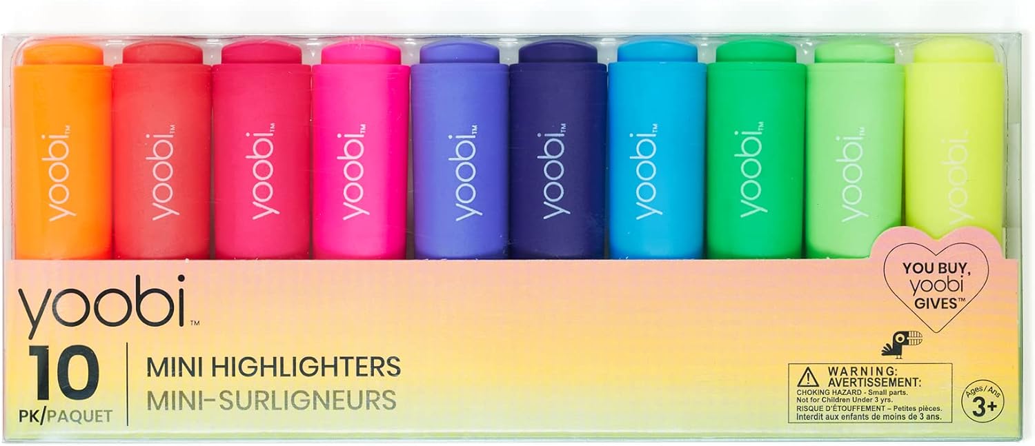 Yoobi Mini Highlighters, Bright Colors in 10 Shades - 10 PackYoobi811678020593Markers & HighlightersMarkers & Highlighters