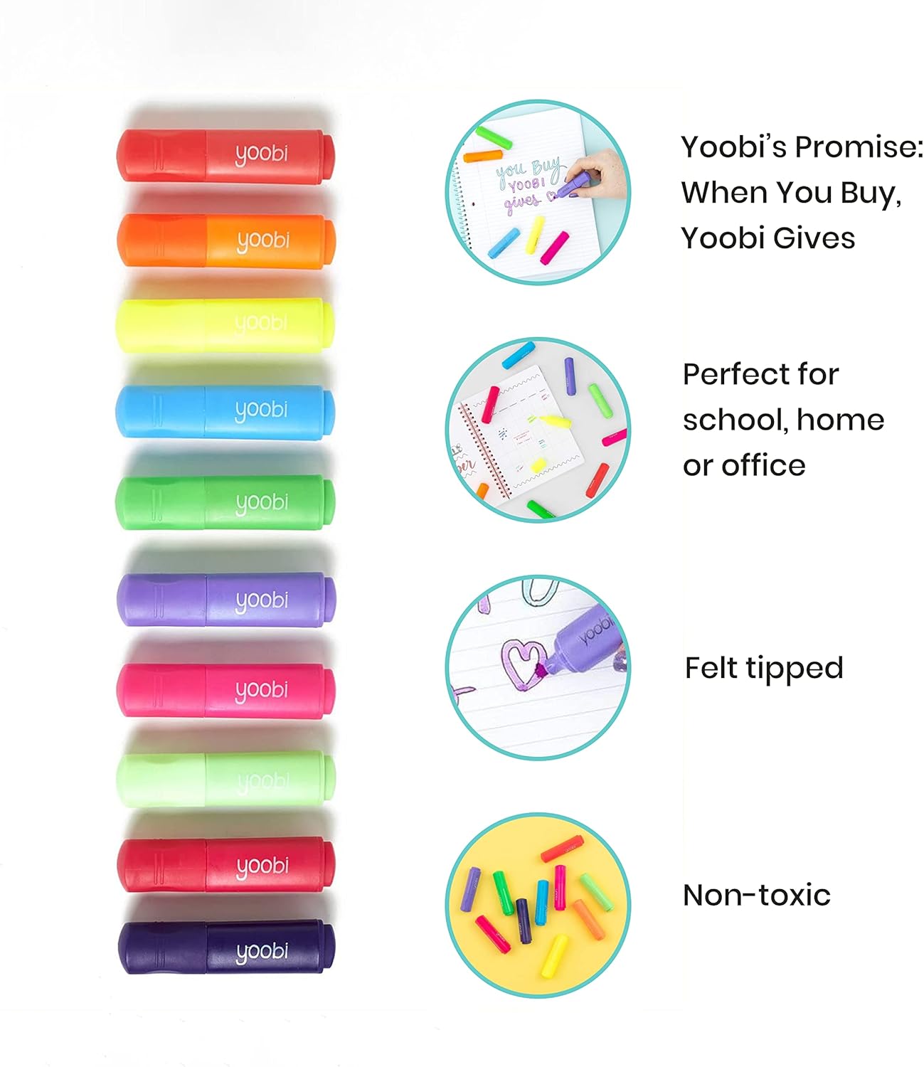 Yoobi Mini Highlighters, Bright Colors in 10 Shades - 10 PackYoobi811678020593Markers & HighlightersMarkers & Highlighters