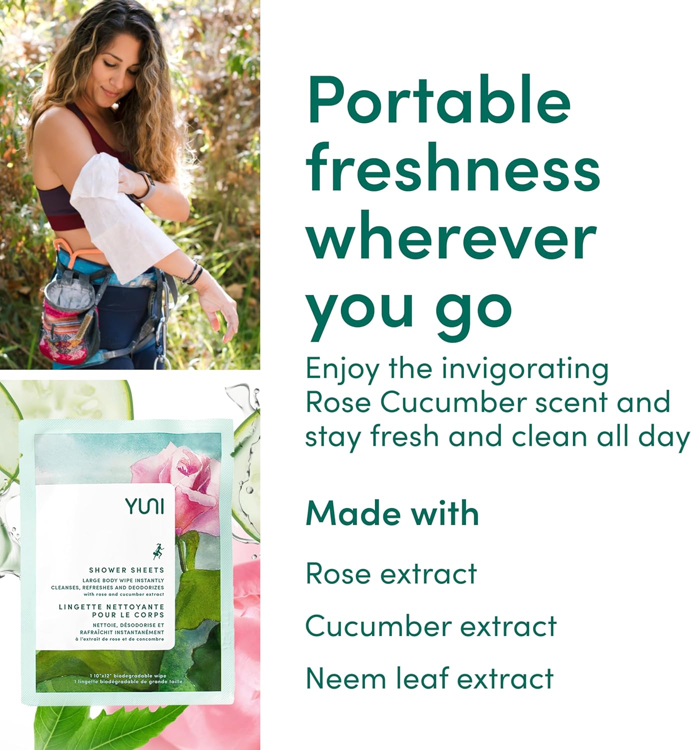 YUNI Shower Sheets Large Body Wipes, Soft Moist Showerless Wipes, Instantly Cleanse, Refresh and Deodorize - 12 SheetsYUNI856349007534Moist WipesMoist Wipes